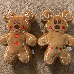 Disney Gingerbread Man Limited 12" Christmas Pillow Plush Mickey & Minnie Mouse